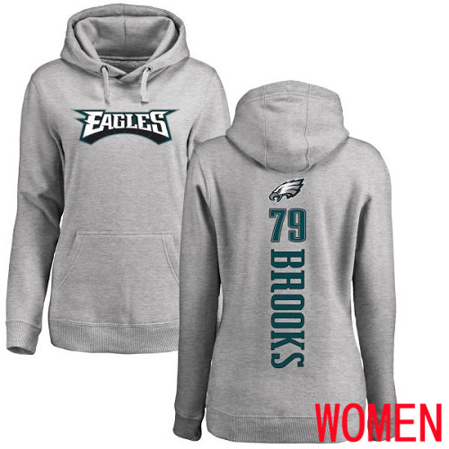 Women Philadelphia Eagles #79 Brandon Brooks Ash Backer NFL Pullover Hoodie Sweatshirts->nfl t-shirts->Sports Accessory